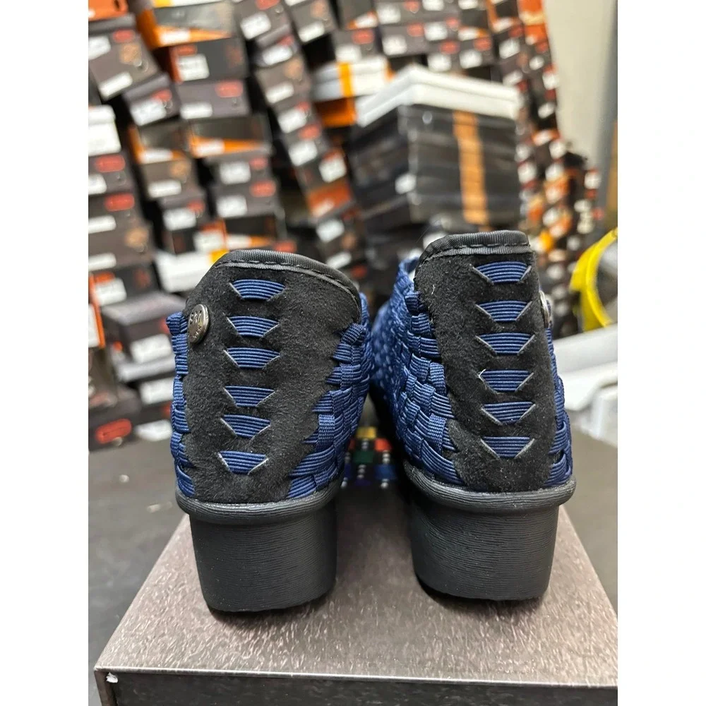 Bernie Mev Gem Yael Navy Woven Elastic Wedge Shoes Size 37 US 6-6.5 NEW